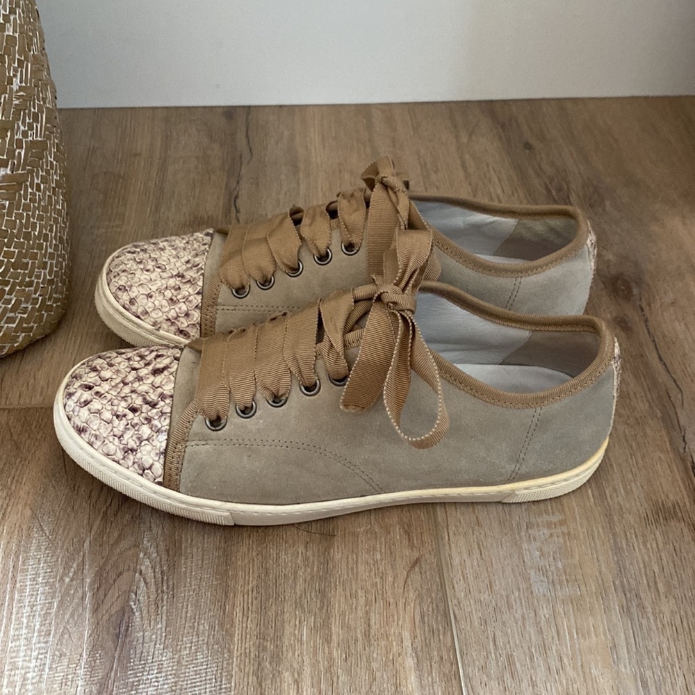 Lanvin Suede And Python Cap Toe Sneakers Size 37 … - image 3